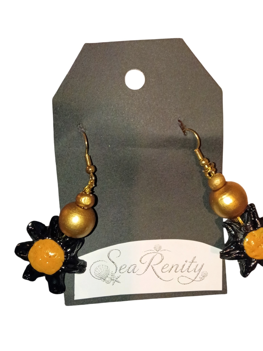 Serenity Black & Gold Flower Drop Earrings